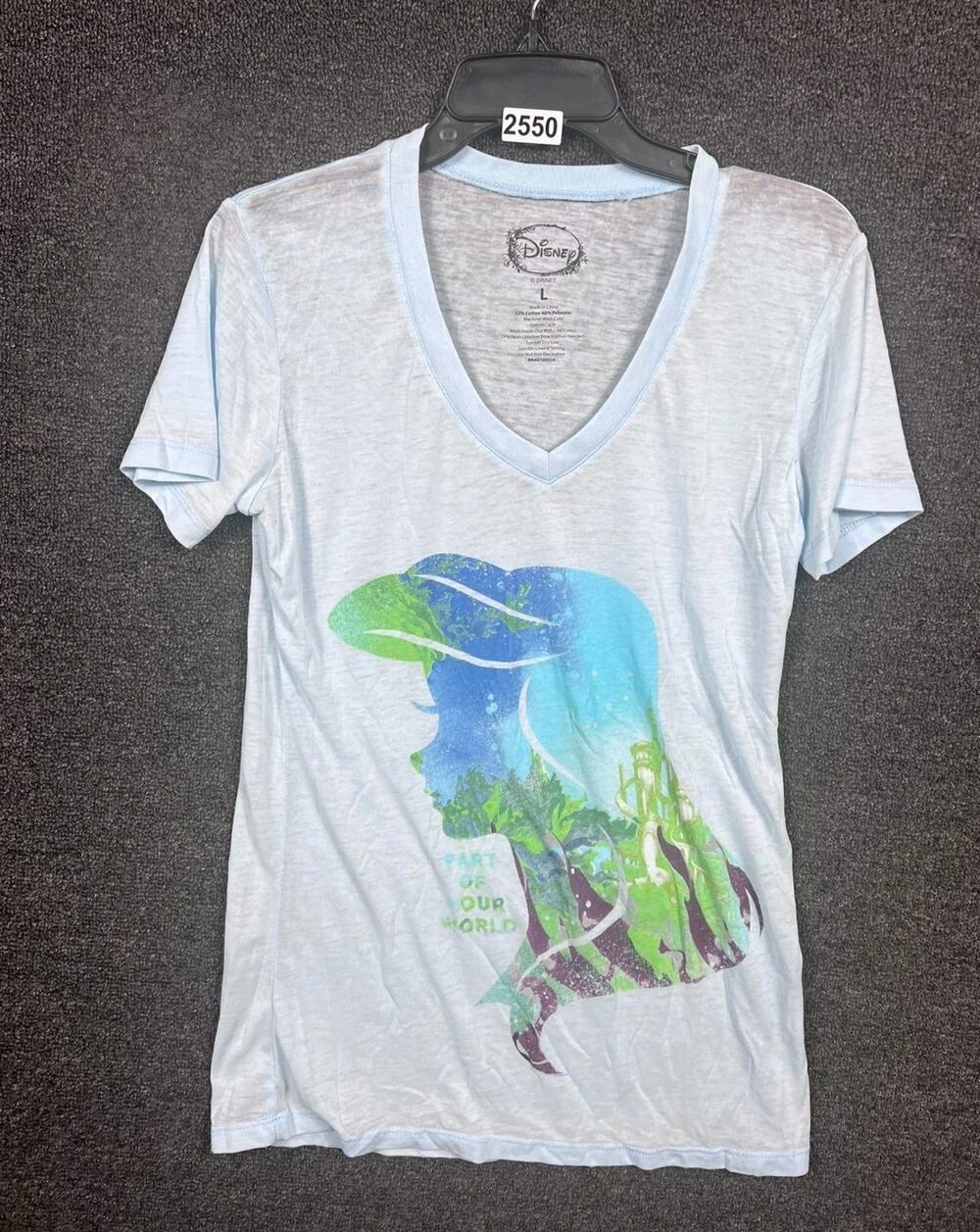 Disney Ariel Little Mermaid "Part Of Your World" Tee Shirt Juniors Sz L Sky Blue